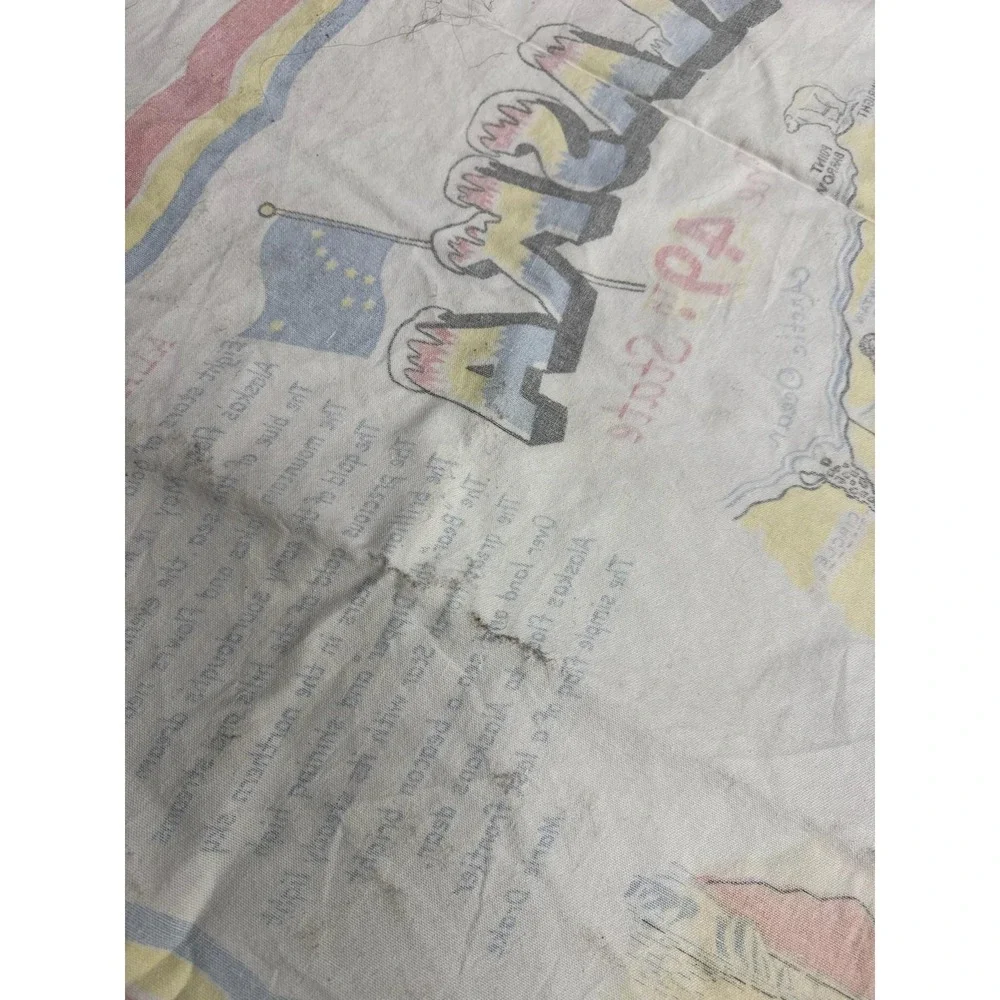 Vintage‎ Alaska 49th State Map Souvenir Tablecloth Large Linen Wall Art Decor
